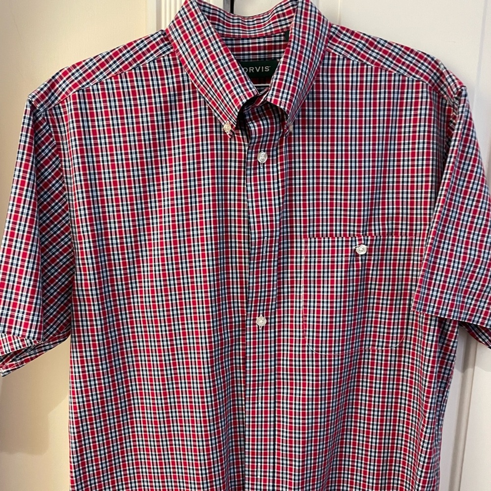 Orvis Wrinkle Free Red Plaid Short Sleeve Shirt Size Large